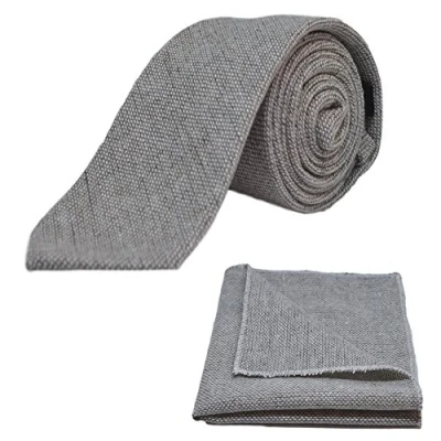 Image of King &amp; Priory Highland Weave Stonewashed Light Grey Tie Pocket Square Set