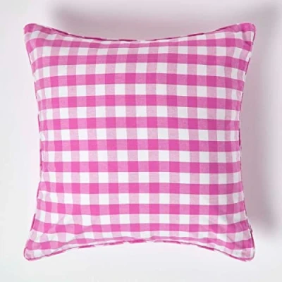 Image of HOMESCAPES Pink and White Gingham Cushion Cover 60 x cm (24 24) Block Check Pattern 100% Cotton Decorative Large Square