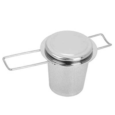 Image of Tea Filter Mesh Stainless Steel Coffee Infuser Fine Strainer Metal Cup Foldable with Lid for Loose Leaf