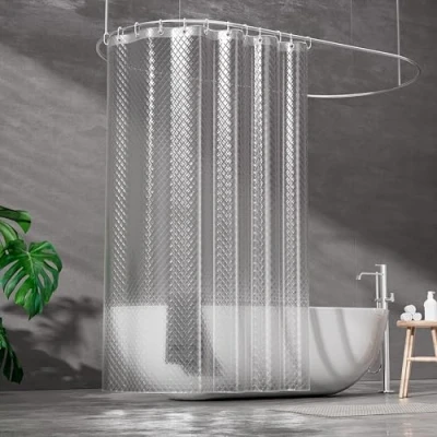 Image of ecooe Shower Curtain Waterproof Mildew Resistant 180 x 200 cm Plastic Clear Curtains 100% EVA Bath 3D Rhombus 70 78 Inch with 12 Hooks Rings for or Bathtub