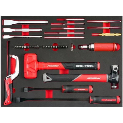 Image of Premier Striking, Pry Bar, Hacksaw &amp; Impact Screwdriver Set with Tool Tray 39 Piece