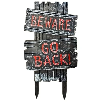 Image of Quickdraw Beware Go Back! Halloween Sign Decoration Spooky Outdoor Garden Prop Creepy Haunted House Party Decor Weatherproof Tombstone 53.5cm x 29cm