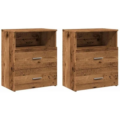 Image of vidaXL 2 pcs Bedside Cabinets Nightstand Modern Old Wood Engineered, 50x32x60 cm Bedroom Unit with Drawers &amp; Shelf