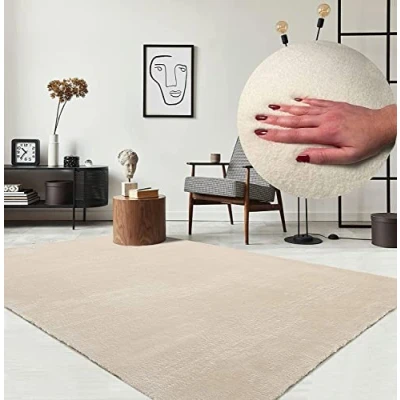 Image of the carpet Relax Modern Fluffy Short Pile Rug, Non Slip Underside, Washable up to 30 Degrees, Super Soft, Fur Look, Beige, 240 x 340 cm