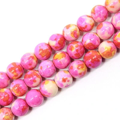 Image of JarTc Smooth Pink and Yellow Rain Flower Stones Spacer Beads for DIY Jewellery Making Bracelet Necklace 15&quot; (10mm)