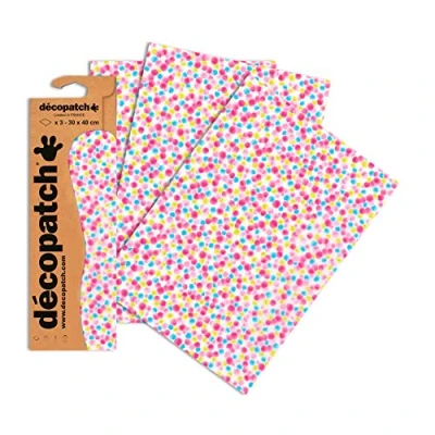 Image of Décopatch Ref C689O Bright Ink Spots Paper Pack Each Sheet 30 x 40cm, of 3 Sheets Best Used With Décopach Glue &amp; Varnish, Multicoloured