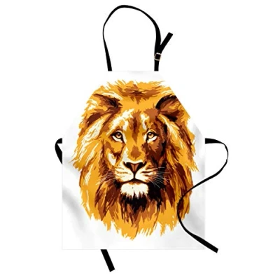 Image of ABAKUHAUS Africa Apron, Tropics Safari Lion Art, Unisex Kitchen Bib Apron with Adjustable Neck for Cooking Baking Gardening, Orange White