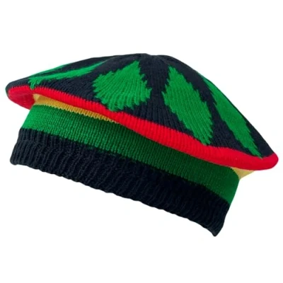 Image of Itzu Men&#039;s Rastacap Tam Beret Beanie Hat Cap Crochet Knit in Green Diamonds (Tam)
