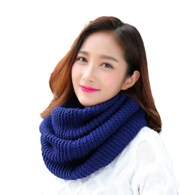 Image of Knitted Snood Loop Scarf Thick Infinity Winter Fashion Neck Warmer for Unisex navy blue