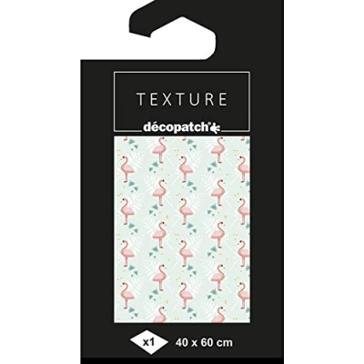 Image of Décopatch Ref TD783C Texture Collection Green &amp; Pink Flamingo Pattern Contains 1 Sheet of 40 x 60cm Textured Paper, Foil Printing for Metallic Effects