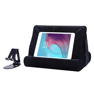 Image of Tablet Stand Multi Angle Pad Lazy Holder Soft Cushion with Net Pocket &amp; Black Phone for Lap, Knee, Sofa and Bed Universal Stands (Black)