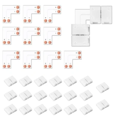 Image of VIPMOON 10 Pack 8mm 2pin L Shape 2835 3528 LED Strip Connector Right Angle Corner for Single Color Lights (2PIN 8MM)
