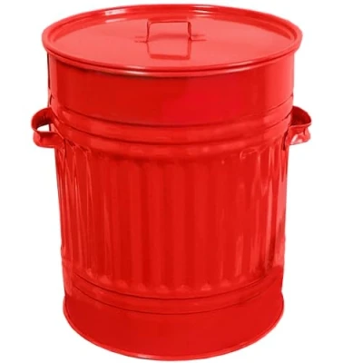 Image of Ash Bucket for Indoors and Outdoors Large Corrugated with Lid 30 L in Red Fireplace Bin Litre