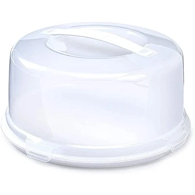 Image of KARRMA White Plastic Cake Carrier Box Lockable Lid Cover Carry Handle Durable Easy Locking Dishwasher, Freezer &amp; Microwave Safe Lightweight Storage Container