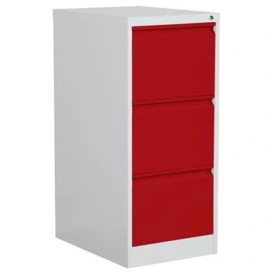 Image of Phoenix FC Series 3 Drawer Filing Cabinet Grey Body Red Drawers with Key Lock FC1003GRK