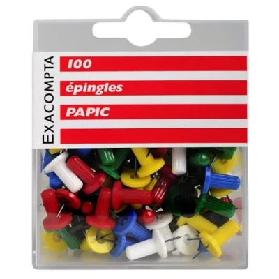 Image of Exacompta Ref 14996E Round Head Pins (Pack of 100) 7mm Width x 10mm Height in Size Suitable for Pinboards or Corkboards Offices, Homes &amp; Businesses 6 Assorted Colours