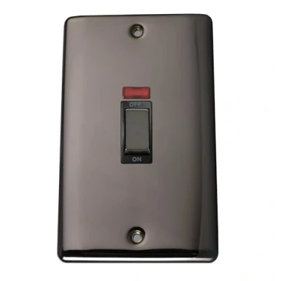 Image of Caradok 45A 1gang double pole switch+neon plate (86x146) Black Nickel, Metal Switch
