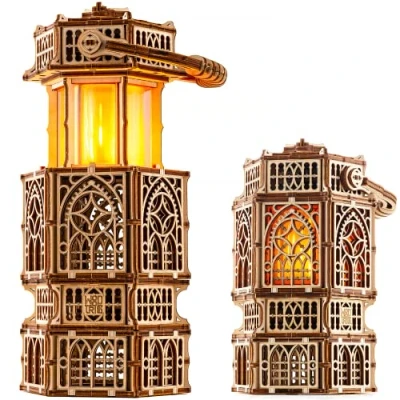 Image of Wood Trick Antique Lantern Luminous LED 3D Wooden Puzzles for Adults and Kids to Build 11x5 in Engineering DIY Project Mechanical Models