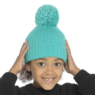 Image of A2Z 4 Kids Girls Boys Hats Ribbed Knitted Bobble Pom Beanie Hat KH1030 Green 7 10