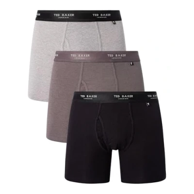 Image of Ted Baker Mens Boxers Brief, Cotton, 3 Pack, (TBB01), Grey/Heather Grey/Black, XL