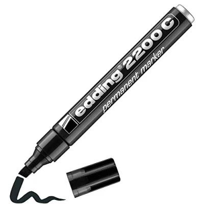 Image of edding 2200 C permanent marker black 1 pen chisel nib 5 mm quick drying waterproof, smudge proof for cardboard, plastic, wood, metal, fabric