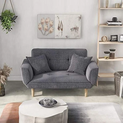 Image of ModernLuxe Small Sofa Bed 2 Seater Living Room Couch Settee with Recliner and Sleeper Function Modern Sleek Perfect for Children&#039;s Naps Gray Fabric Material 125x61x70cm