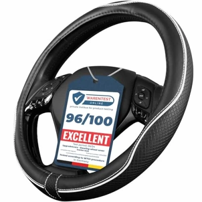 Image of Upgrade4cars Steering Wheel Cover Pink Black Leather Look Universal Fit 14,5 15 Inch Car Accessories Interior