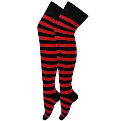 Image of Ladies Striped Over the Knee Socks Assorted colours UK 4 6½ (Black and Red)