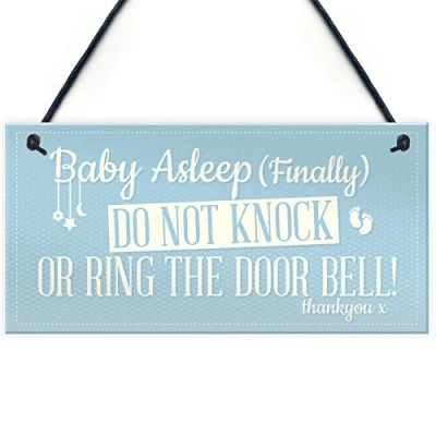 Image of RED OCEAN Baby Asleep Bedroom Door Sign Sleeping New Born Mum Hanging Wall Plaque Shower Gift