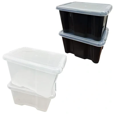 Image of STAR SUPPLIES Strong Large Stackable Clear Or Black 24 Litre Storage Boxes Home Office Containers With Lids (5 Boxes, (Clear Box &amp; Lid))