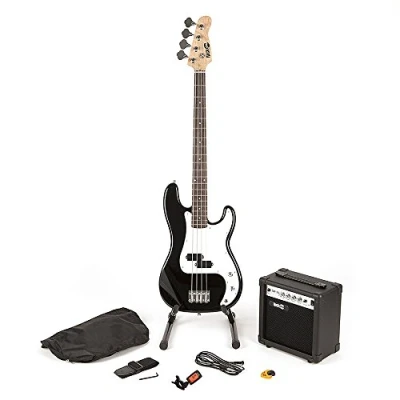 Image of RockJam RJBG01 SK BK Full Size Bass Guitar super Kit with Amplifier Tuner Stand Bag and accessories Black