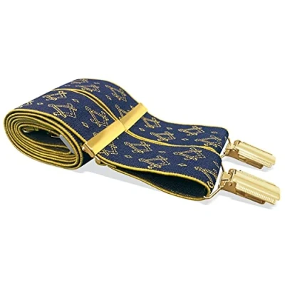Image of Masonic Braces Suspenders with Square &amp; Compass X Type Design Adjustable Elastic In Gold Gift Accessory for Freemason Men