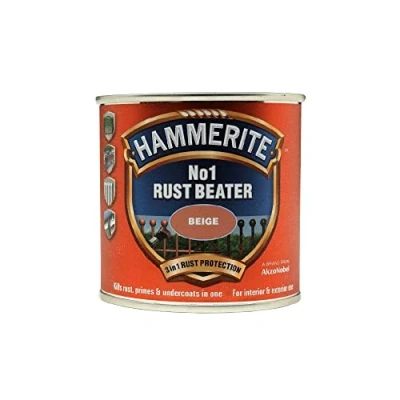 Image of Hammerite No 1 Rust Beater, Remover for Metal. Converter Metal Paint, with Filler Primer and Undercoat, Beige Paint Interior Exterior 250ml