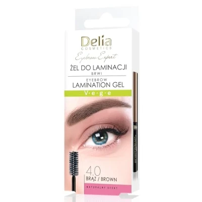 Image of Delia Cosmetics Eyebrow Expert Lamination Gel Brown Vegan Formula Brow Shape Fixation Color Enhancement Biotin, Peptides, Glycerin 4ml