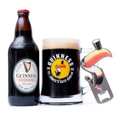 Image of Guinness Gifts for Men, Beer Gift Set Official Extra Stout 500ml, Tankard Glass &amp; Toucan Bottle Opener Alcohol Sets Him, Dad Birthday Gifts, Christmas