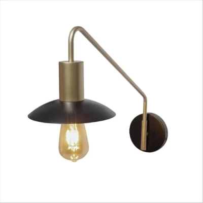 Image of TEKLED myHome Black Gold Metal Flat Wall Light E27 Fitting Modern Industrial Design for Bedrooms Living Rooms Study Libraries Cafes Restaurants (Bulb not Included)