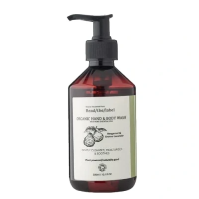 Image of Read The Label Organic Hand &amp; Body Wash with Pure Essential Oils Bergamot Grosso Lavender Gently Cleanses, Moisturises Soothes 300ML