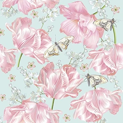 Image of Daisy 3 Ply Spring Flowers Tissue Paper Napkins Serviettes for Decoupage Lunch 33cm x Pack of 20 (Pink Tulips with Butterflies)