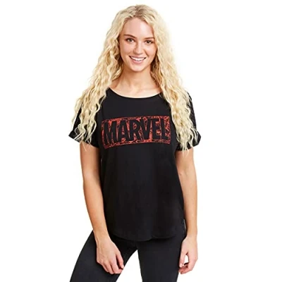 Image of Marvel Women&#039;s Comic Logo T Shirt, Black (Black Blk), 8 UK