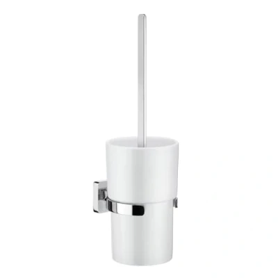 Image of Smedbo Toilet Brush Wallmount, Polished Chrome OK333P Ice Holder Porcelain, Silver, 10.8 x 11 39.4 cm