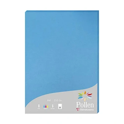 Image of Clairefontaine Ref 24211C Pollen Coloured Paper (Pack of 25 Sheets) A4 (210 x 297mm), 210gsm Paper, Inkjet &amp; Laser Printer Compatible, Acid Free Intensive Blue