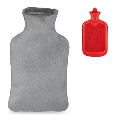 Image of Relaxdays Cover, Fluffy Cuddly Hot Water, 1.5 L Bed Bottle, Odourless Natural Rubber, Grey/Red, 60% 30% Fleece 10% Plastic, 1 Item