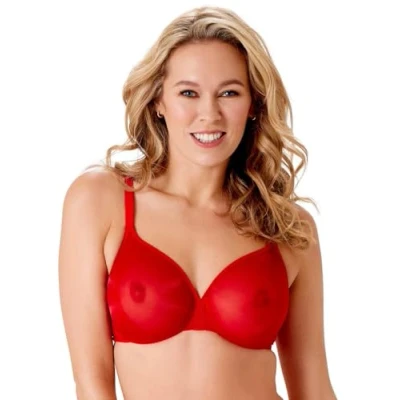 Image of Gossard Womens Glossies Sheer Plunge Bra Red Polyamide Size 36E