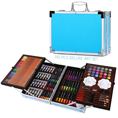 Image of H &amp; B 145 Pcs Professional Art Set Deluxe Artists Sketching Colouring Case Supplies Provides Variety Sketch Coloring for Beginners Gift Artists, Adults
