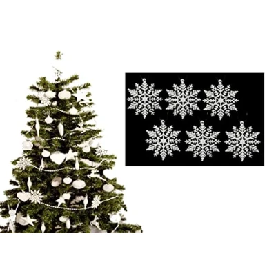 Image of Simply Products Pack of 6 10cm Glitter Hanging Decoration, Snowflakes Christmas Tree Decorations (White)