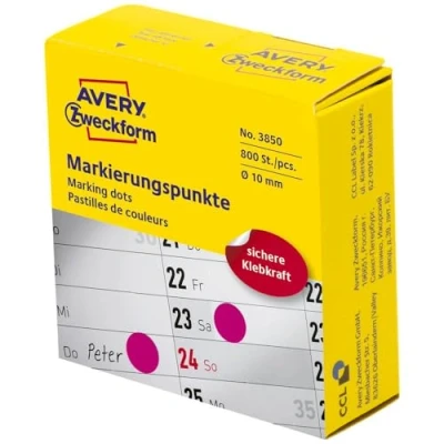 Image of AVERY Zweckform 3850 Self Adhesive Marking Dots, 800 Pieces (Diameter 10 mm, Dots on Roll in Dispenser, Dot Stickers for Colour Coding, Round Calendar, Planner and Crafts) Pink