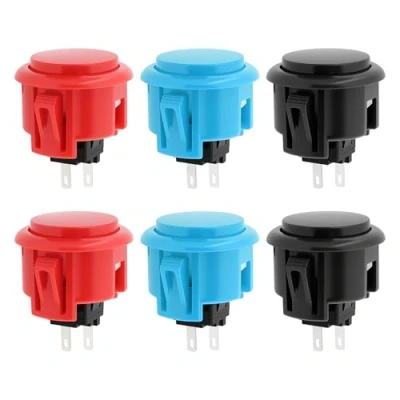 Image of Create idea 6Pcs 30mm Arcade Joystick Games Console Push Button Replacement Compatible with Sanwa OBSN 30 OBSF OBSC (Black&amp;Blue&amp;Red)