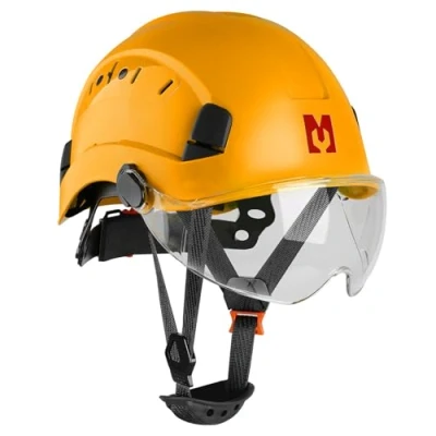 Image of Mustbau Construction Hard Hats Safety Helmet with Clear Visor and Chin Strap, Adjustable Vent Hole, 53 to 63 cm Hat for Forestry, Builders, Industrial