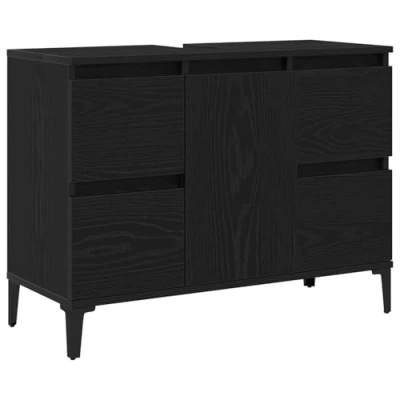 Image of vidaXL Black Oak Bathroom Sink Cabinet Modern Matte Finish Engineered Wood Vanity with Ample Storage Compartments for Cosmetics and Grooming Tools Easy Assembly