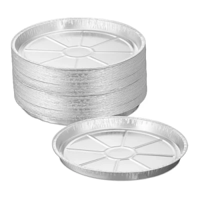 Image of Relaxdays Set of 50 Aluminium Plates, HxØ: 2.5 x 27.5 cm, Round, Catering, BBQ Drip Tray for Indirect Grilling, Silver